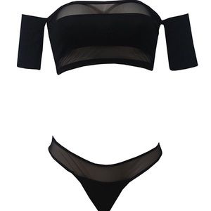 Off the Shoulder Sheer Mesh Bikini Set